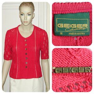 GEIGER made in Austria Cardigan Sweater Logo Signature Cotton & Linen 36/Small